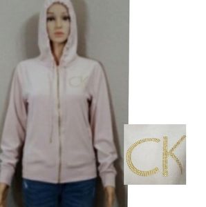 Calvin Klein Pink Velour Zip Up Hoodie Jacket